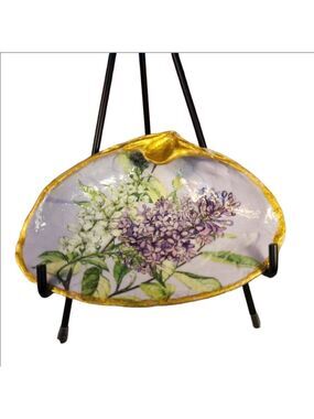 DECOUPAGE CLAM SHELL DECOUPAGE TRINKET DISH WITH FLOWERS
